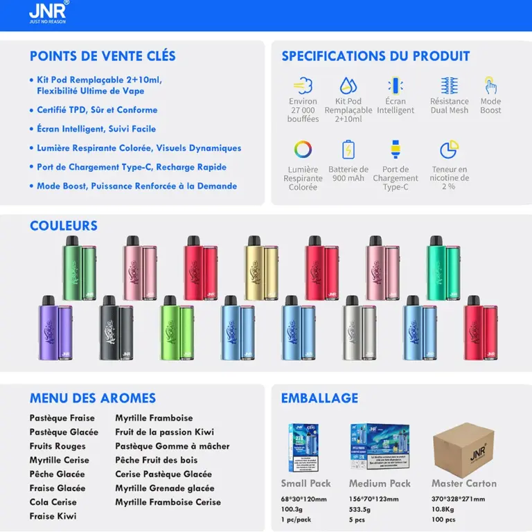 JNR Aurora 27K 27000 Puffs 2+10ml Replaceable Pod Kit Refillable Original Disposable Vape