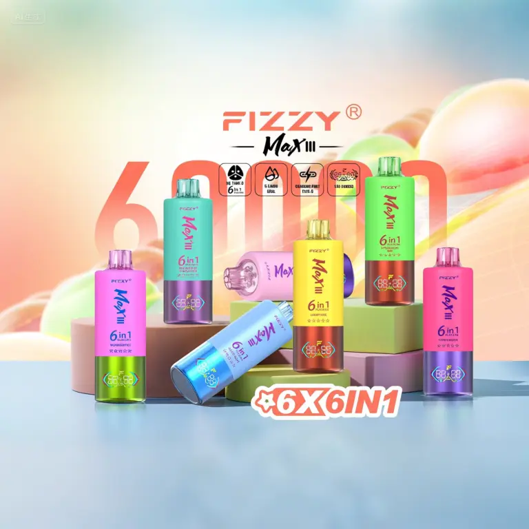 Fizzy Max lll 60k 60000 Puffs 6 in 1 Flavors Newest Original Rechargeable LED Display Disposable Vape