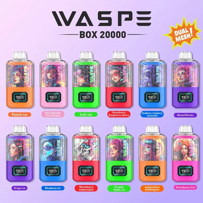WASPE 20000 20K Puffs Dual Mesh Box 0% 2% 3% 5% Nicotine LCD Display Disposable Vape