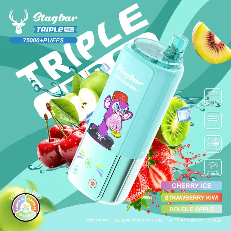Stagbar Triple Pro 75000 75K Puffs 3 IN 1 Flavors&LED Display Disposable Vape
