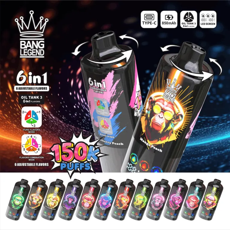 Bang Legend 150000 150K Puffs 6 in 1 Flavors Newest Original Rechargeable LED Display Disposable Vape