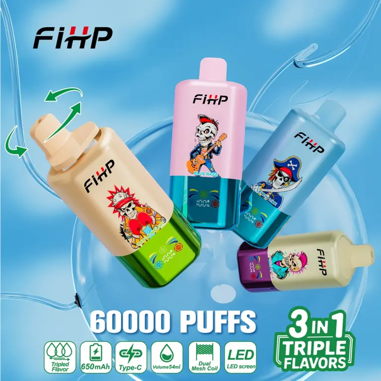 FIHP 60000 60k Puffs 3 in 1 Flavors Original Rechargeable LED Display Disposable Vape