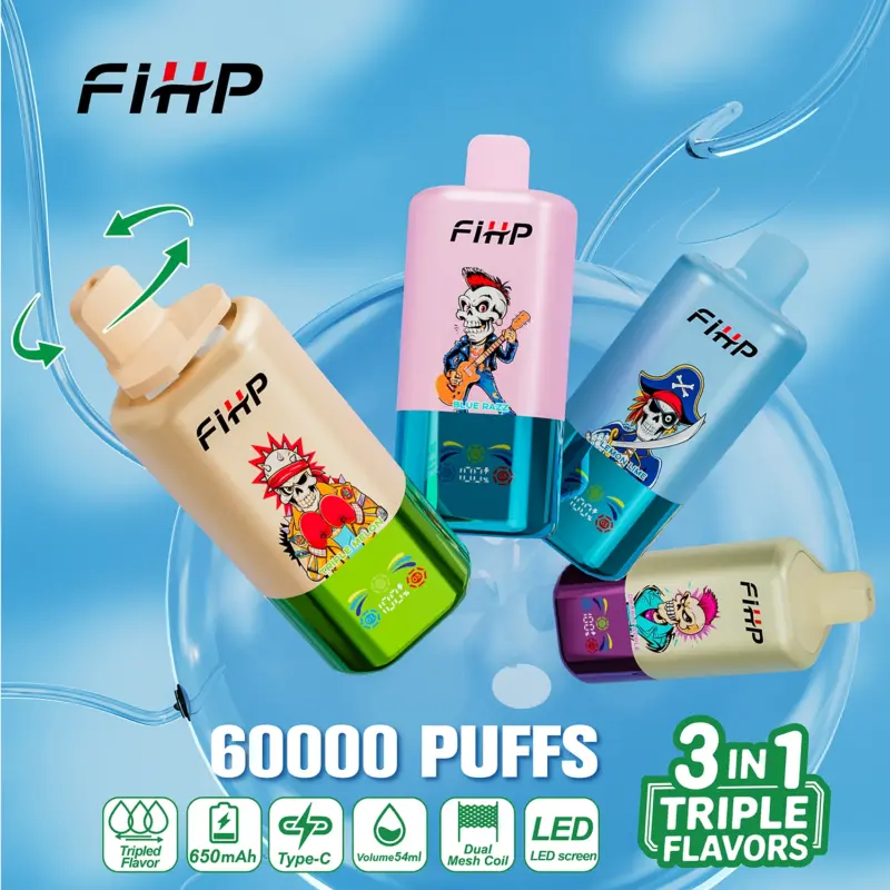 FIHP 60000 60k Puffs 3 in 1 Flavors Original Rechargeable LED Display Disposable Vape