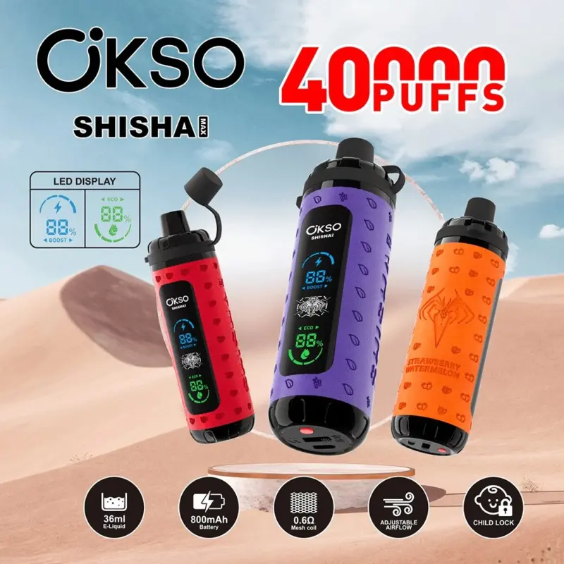 OKSO ShiSha Max 40000 40K Puffs Newest LED Display Leather Disposable Vape Pen
