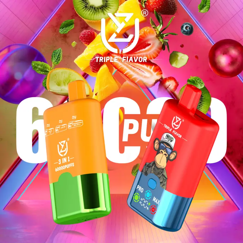 UZY Triple Flavor 60000 60K Puffs 3 in 1 Flavors Newest Original Rechargeable LED Display Disposable Vape