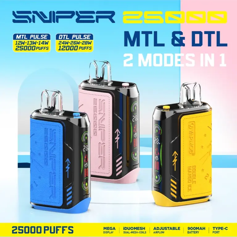 VAPMOD SNIPER 25000 25K Puffs Original Edition Leather LED Display Disposable Vape
