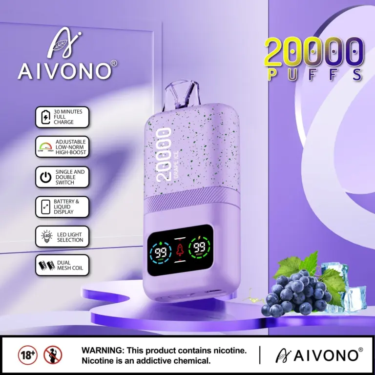 AIVONO AIM MAGIC 20000 Puffs | 0%-5% nicotine, 26mL, dual mesh, LCD display, bulk vape